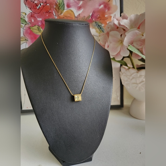 Givenchy Vintage Gold Plated Necklace with Square Crystal Pendant